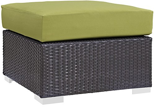Modway Quadratischer Ottomane aus Korbgeflecht für den Außenbereich, Terrasse, Espresso-Peridot