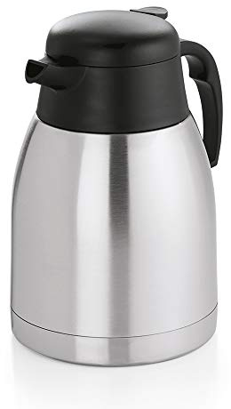 WAS 3810 200 Chromnickelstahl Isolierkanne, Doppelwandig, Permanentes Gießen bei Gedrücktem Deckelknopf, 2 ltr, 25 cm Höhe