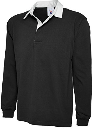 Uneek New Mens Plain Premium Rugby Shirt -Black - XXX-Large