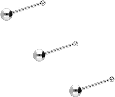 PIERCINGLINE 3er SET 925er STERLING SILBER Nasenpiercing KUGEL Piercing Nase Stecker silberfarben