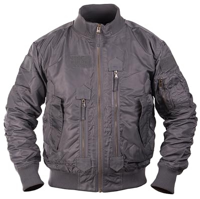 Mil-Tec US Tactical Fliegerjacke Herren • Taktische Bomberjacke mit Stehkragen • Winddichte Übergangsjacke für Frühling & Herbst • Pilotenjacke mit vielen Taschen & Patchflächen • Urban Grey, 3XL