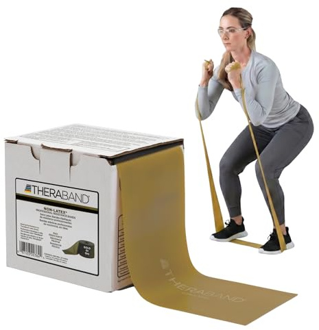 Thera-Band Professional Non-Latex Resistance Bands for Rehabilitation, Portable Fitness and Workout, Home Exercise, 25 Yard Roll Dispenser Box, Gold, Max, Elite
