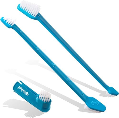 Boshel Lot de brosses à dents pour chien – 2 brosses à dents à double tête à long manche + 1 kit de brosse à dents pour chien pour soins dentaires – Utilisez un ensemble de brosse à dents double face