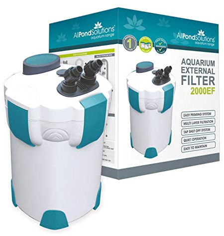allpondsolutions 2000EF Aquarium External Fish Tank Water Filter for Coldwater, Tropical or Marine Aquariums, for Tanks Up to 1000 Litres – Includes Filter Media, hose and Spray Bar - Full Kit.