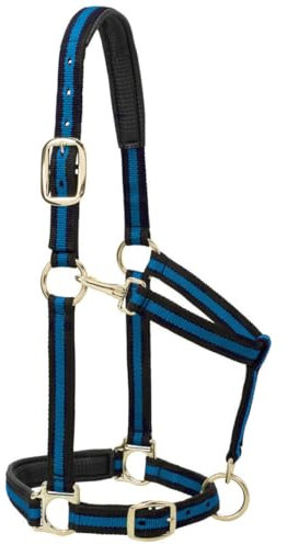 Weaver Leather Pferdehalfter aus Nylon, gepolstert und verstellbar, Kinn- und Rachen-Karabinerhaken Halfter für Pferde, vermessingte Halfter für Training