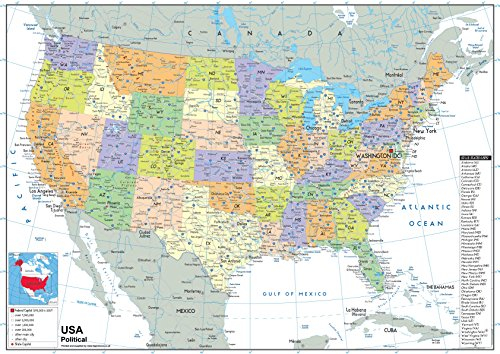 USA politische Karte - laminiert - A1 Format 59,4 x 84,1 cm