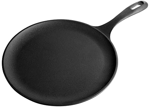 VICTORIA Plancha Cocina Inducción Comal Hierro Fundido Curado para Pizza, Tortillas 26,6cm, Fuego, Barbacoa, Horno, Vitrocerámica, Gas, Sartén Curada para Antiadherente Libre de Tóxicos sin PTFE