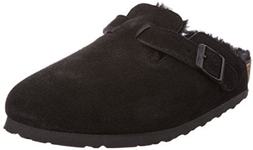Birkenstock Classic Damen Boston Lammfell Clogs, Schwarz (Black/Black), 35 EU Schmal