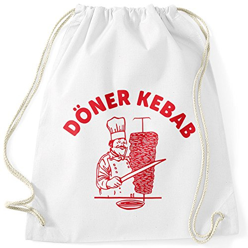 MoonWorks Turnbeutel Döner Kebab Dönerspieß Hipster Beutel Tasche Gymsac Gymbag weiß Unisize