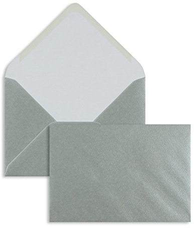 100 Stück, Farbige Briefumschläge, DIN C6, Nassklebung, Spitze Klappe, 100 g/qm Offset, Ohne Fenster, Silber, Blanke Briefhüllen