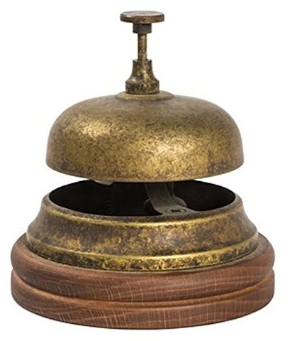 arterameferro Campanello da Hotel Reception in Ottone Brunito con Base in Legno