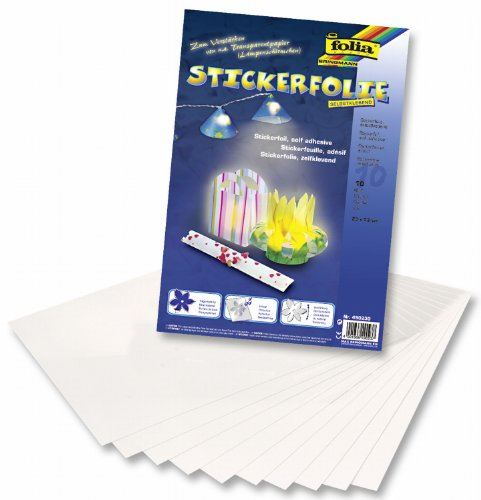 folia 490230 - Stickerfolie, selbstklebend, farblos, ca. 23 x 33 cm, 10 Bogen - ideal als Schutz, Verstärkung oder Trägermaterial
