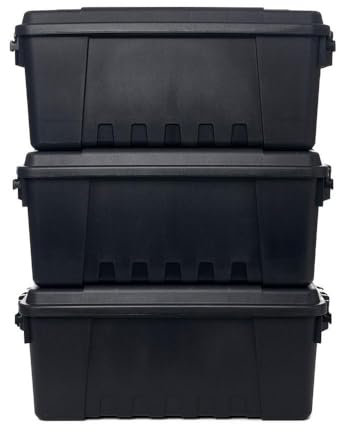 Plano Sportsman's Trunk, Medium 3 Pack, Schwarz, abschließbare Aufbewahrungsbox, mittlere Aufbewahrungsbehälter für Innen- und Außenräume, einfach zu tragen, sicher und zu transportieren,