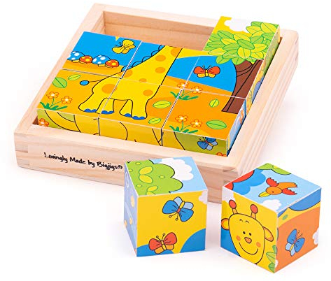 Bigjigs Toys Safari Cube Jigsaw Puzzle - 9 Piece Toddler Puzzles, Quality Jigsaw Puzzles for Kids, Educational Animal Puzzles, Suitable for 18 months +