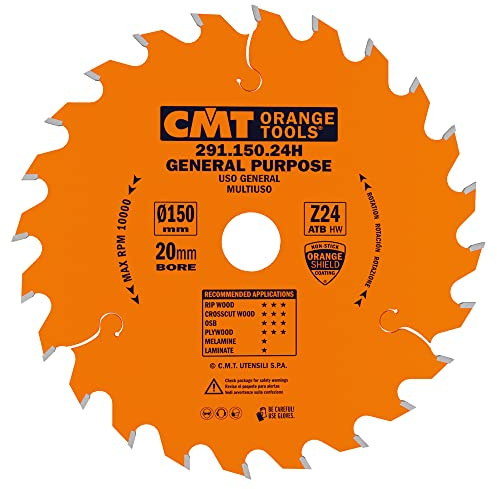 CMT Orange Tools Kreissägeblatt HW 150 x 2,4 / 1,4 x 20 Z=24 15° ATB - 291.150.24H - für Längs- und Querschnitte