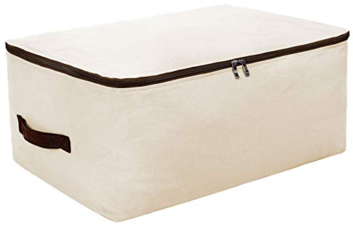Washable Canvas Closet Storage Bag, Jumbo Storage Bag for Clothes/Sweaters/Quilts/Bedding/Quilt/Pillows/Blankets Natural Beige