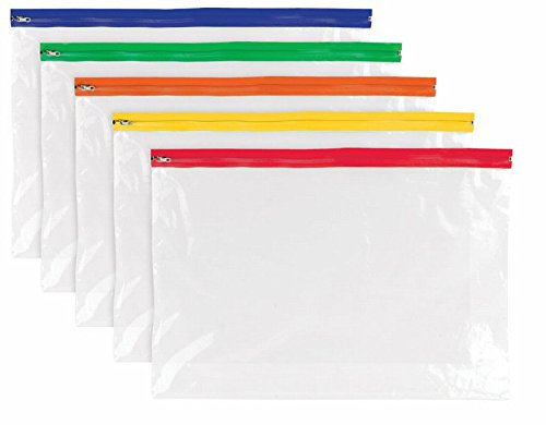 A3 Zip Up Clear Polythene Bags Document Storage Pouches Wallets Folders - Pack of 5 - Assorted Colours