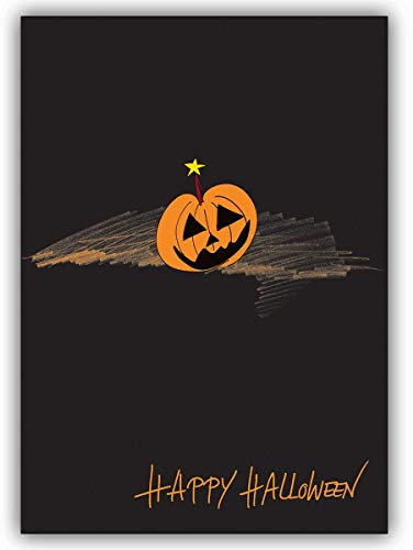 Happy Halloween Glückwunsch Klappkarte mit Kürbis und Stern • auch zum direkt Versenden mit ihrem Text als Einleger.• schaurig schöne Klappkarte für die Nacht des Schauerns