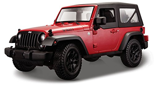 Maisto Jeep Wrangler 2014, Modellauto mit Federung, Maßstab 1:18, Türen und Motorhaube beweglich, Fertigmodell, lenkbar, 24 cm, rot (531676)