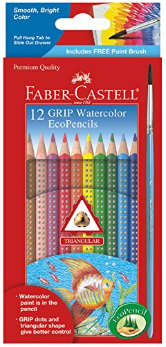 Faber-Castell Grip Watercolor EcoPencils: 12 Watercolor Pencils with Brush, Color Pencil Set, Art Supplies for Kids