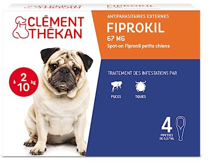 Clément Thékan - Anti-puces et anti-tiques pour petits chiens de 2 à 10 kg - 4 pipettes - Solution pour Spot-on Fiprokil 67 mg