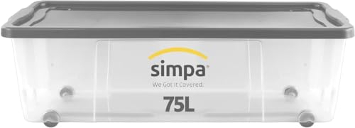 1 x Simpa® 75 Litre 75L Large Plastic Wheeled Storage Box with Silver Lid - Strong Stackable Container for Home, School or Office Use - Available in Multi Buy Sets - Made in U.K.