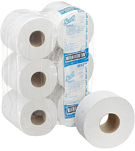 Scott Essential Jumbo Toilettenpapierrolle 8512 – Jumbo-Rolle Toilettenpapier – 12 Rollen x 526 Blatt 2-lagigen Toilettenpapiers (2.400 m gesamt)