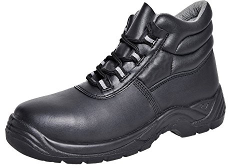 Portwest FC10 Composite Action Leather Mid Boot Metal Free EVA Rubber | Black, 4, S1PS EN ISO 20345, CE Certified, Slip Resistant Outsole, Anti-Static Footwear, Padded Collar, Dual Density