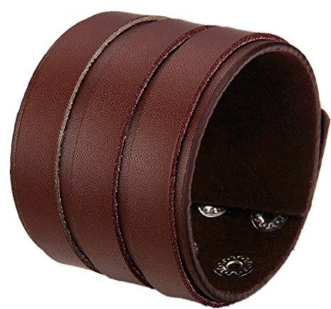 Flongo Herrenarmband Männer Armreif Lederarmband groß breit Leder Armband Armreifen Manschette Braun Punk Rock Biker Motorradfahrer Einstellbar Verstellbar Herren Accessoires