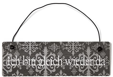 Deko Shabby Chic Schild Ich Bin gleich Wieder da Vintage Holz Türschild in anthrazit mit Draht
