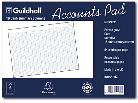 Exacompta - Ref GP16SZ - Guildhall - Accounts Pad, A3 298 x 406mm, 60 sheets 70gsm, 16 Cash Columns, 54 Feint Lines, 4 Holes for Filing, FSC-Certified - White