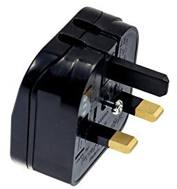 Black ECP Mains UK Converter Adapter Plug 2 Pin Euro To UK 3 Pin 3 Amp