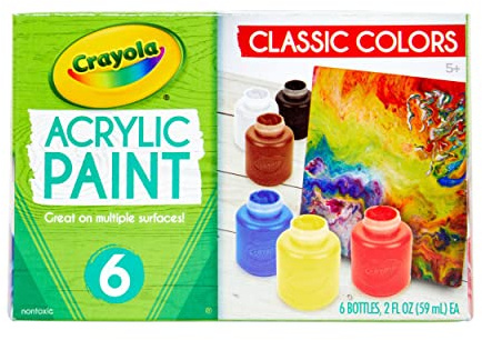 Crayola Acrylic Paint - Assorted Colors (6ct), Kids Paint, Arts & Crafts Supplies for Kids, Great For Art Projects & DIY Crafts