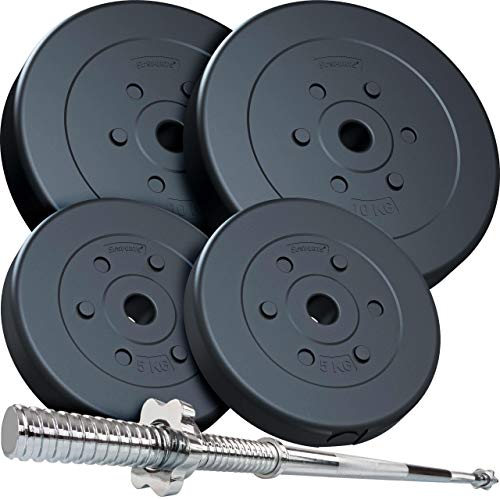 ScSPORTS® Langhantel Set - 17,5-65 kg, 30 mm, Verstellbar, Verchromt, 120/160 cm, mit Federverschluss/Sternverschluss - Langhantelstange, Hantelscheiben (30 kg (2 x 10 + 2 x 5))