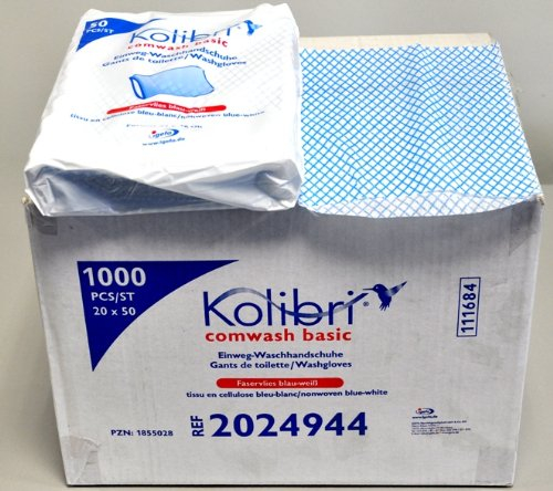 Kolibri comwash basic 20x50 Stück Waschhandschuhe weiß-blau