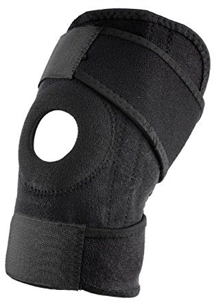 Neopreno elástico negro rodillera rótula, cierre de la muñequera, gimnasio deporte, Infantil, negro