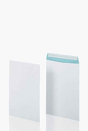 Bong Versandtasche B4 (100 Stück), haftklebende Versandtaschen ohne Fenster, fadenverstärkte weiße Versandtaschen mit blauem Innendruck, 353 x 250 x1mm, 130g/m²