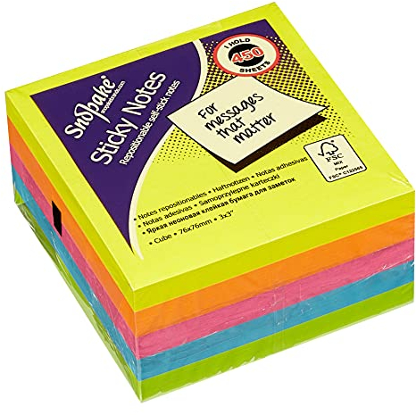 Snopake Sticky Notes Cube - Taco de notas adhesivas (450 unidades, 76 x 76 mm), multicolor