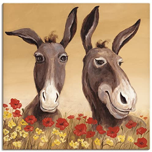 ARTLAND Wanddeko Leinwand Bilder Wandbild 40 x 40 cm Tiere Haustiere Esel Malerei Creme A1SD Esel