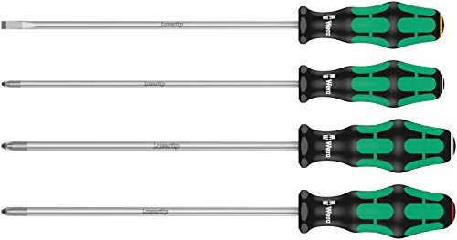 Wera 5347736002 335/350/355/4 Schraubendrehersatz Kraftform Plus Lasertip mit 200 mm langen Klingen, 1 Set, Bunt