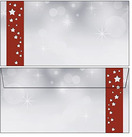 100 Briefumschläge Weihnachten Sterne im roten Banner Kuverts DIN lang ohne Fenster 6523