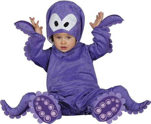 FIESTAS GUIRCA | Costume de Poulpe Bébé (18-24 Mois) - Capuche, Combinaison et Couvre-Pieds Inclus - Déguisement Animal Marin pour Carnaval, Halloween, Fêtes à Thème, Anniversaire - Bébé Mixte