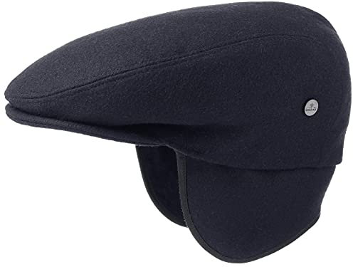 LIERYS Teflon Flatcap mit Ohrenklappen Damen Herren Made in Italy Wollmütze Wasserabweisend Gefüttert Herbst Winter blau 61 cm