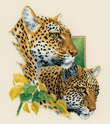 Vervaco Gezählter Kreuzstich Stickpackungen DIY Stickbilder 2 Leoparden Wanddekoration Handarbeit Set für Erwachsene Kreatives Handwerk ca. 29 x 33 cm Kreuzstichbilder Set Hausdeko