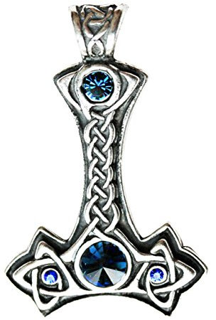 Thors Hammer - Anhänger Charm Halskette für persönlichen und psychischen Schutz - Celtic und Wikinger Schmuck in bleifreien Zinn und Silber, Romanhelden mit Swarovski Crystals