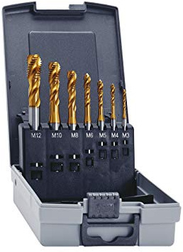 EXACT Maschinengewindebohrer Satz M3-M12, HSS-E, DIN371/376, TiN-Beschichtung, 35° RSP