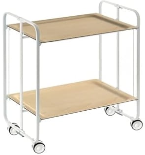 DON HIERRO - Servierwagen weiß, klappbar, 2 Böden. Rollwagen Bauhaus-Buche