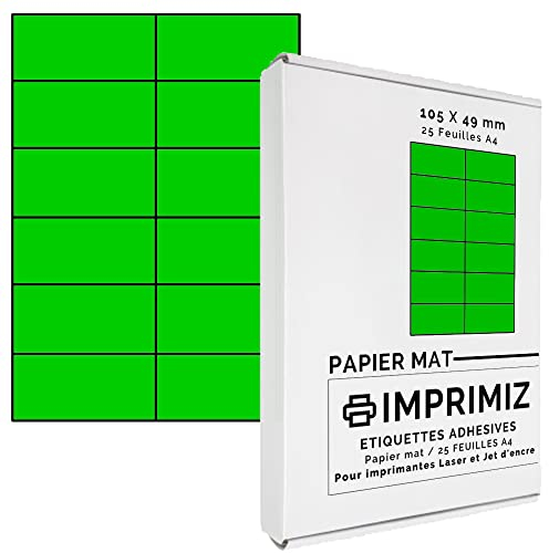 300 Selbstklebende Etiketten neon grün von 105 x 49,5 mm - 12 Etiketten/Blatt - 25 Blatt A4 / Papier matt - Farbe - Für Inkjet/Laser/Kopier Drucker - Etiketten farbig