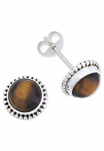 mantraroma Tigerauge Ohrstecker 925 Silber Damen groß