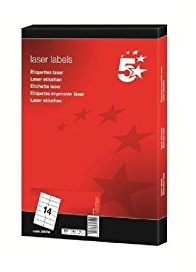 5 Star White Laser Labels 63.5x38.1mm 21-label sheets - 100 sheets